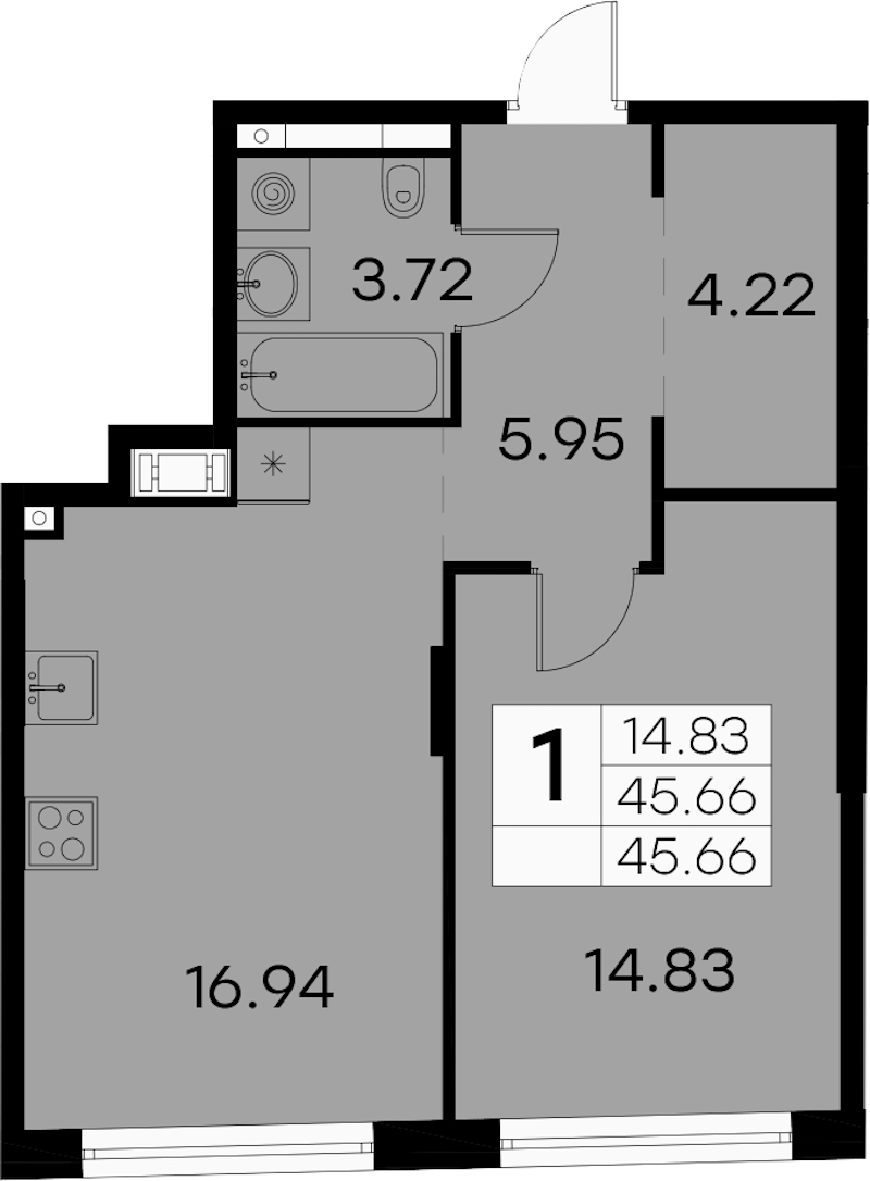 1-комнатная квартира 45.66 м², 4/19 эт., ЖК «GloraX Aura Vasileostrovsky»